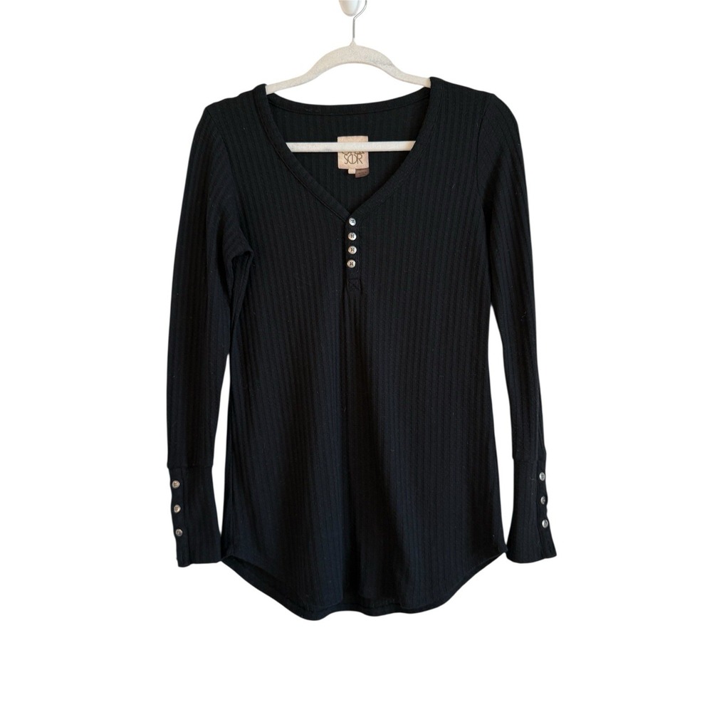 Chaser Thermal Waffle Knit Long Sleeve Henley Top Women's Small‎ Black Cozycore